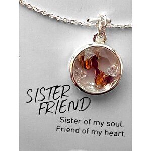 Fine Silver Plated SISTER FRIEND Necklace w 2 Rose Gold Butterflies Pendant